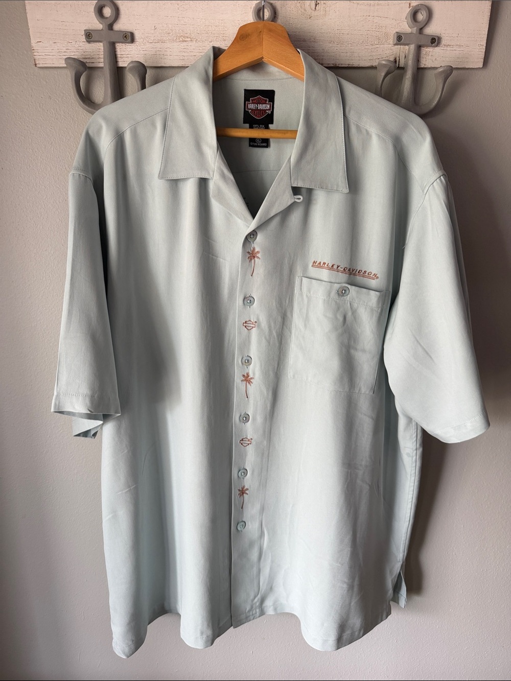 Harley-Davidson Men’s Pale Blue Short Sleeve Button-Up Shirt